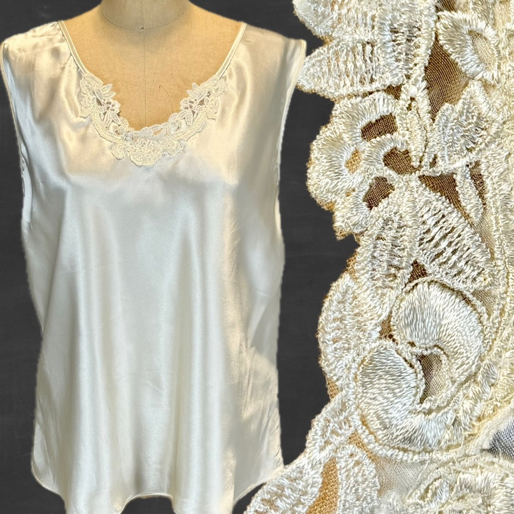 VINTAGE silky lace cami camisole tank top lingerie embroidered floral layer‎ 90s